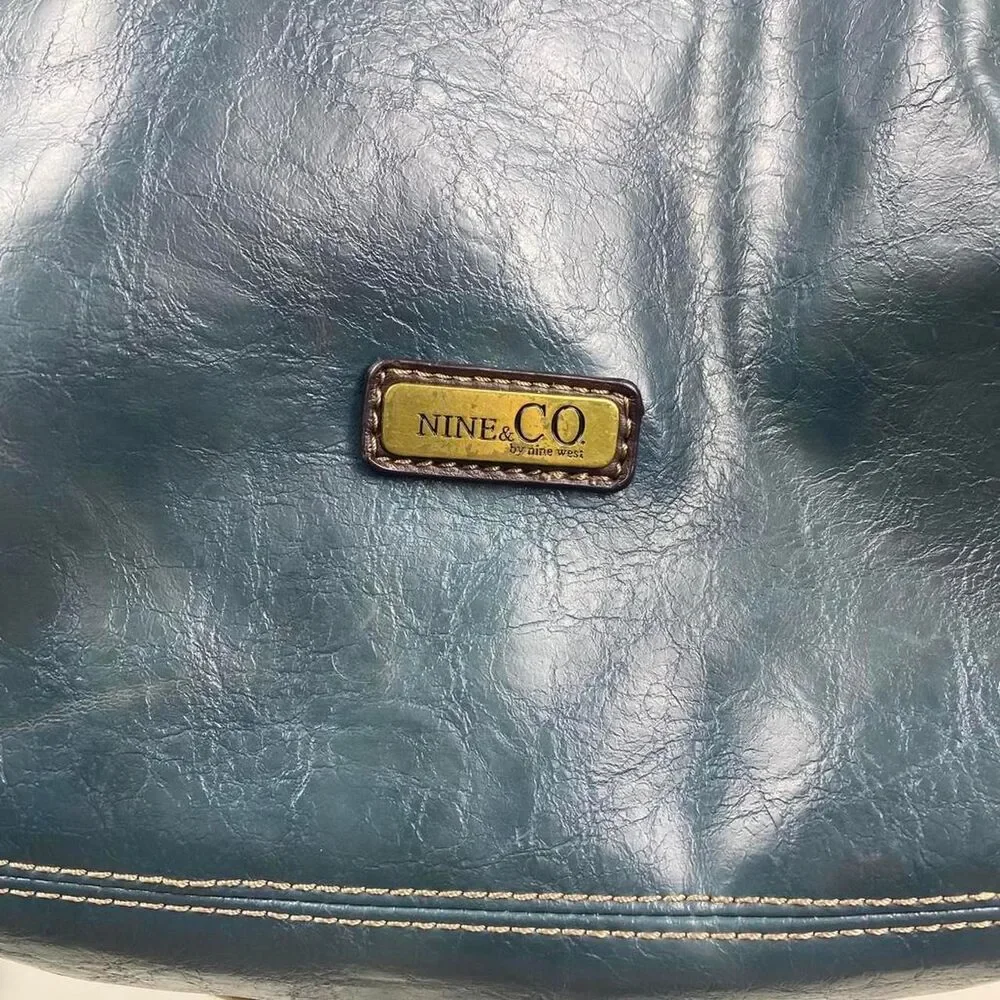 Nine &co by Nine West leather slouchy hobo bag teal brown fairy grunge indie y2k